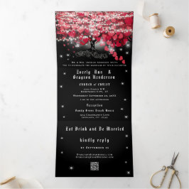 Convite Com Dobra Tripla Tudo Em Um Casamento De Folha De Coração Vermelha 