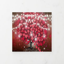 Convite Com Dobra Tripla Tudo Em Um Casamento De Folha De Coração Vermelha 