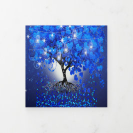 Convite Com Dobra Tripla Tudo Em Um Coração Azul Real Folha Casamento