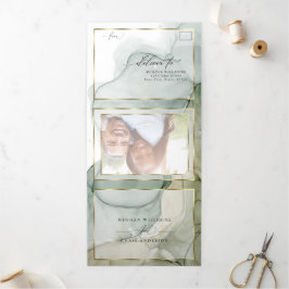 Convite Com Dobra Tripla Verdes terríveis e Golds Inv de Abstrato Tinta e D