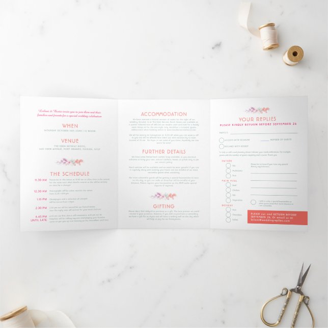 Convite Com Dobra Tripla Vinho vermelho, sábado verde-água casamento (Dentro)