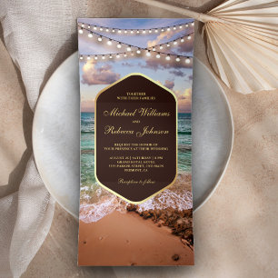 Convite Com Dobra Tripla Vintage Beach Sunset String Luzes Casamento