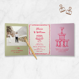 Convite Com Dobra Tripla Vintage Colorful Photo Wedding