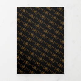 Convite Com Dobra Tripla Vintage Gold Foil Dragonfly Suite