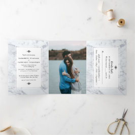 Convite Com Dobra Tripla Vintage Marble Wedding Suite legante