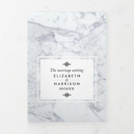 Convite Com Dobra Tripla Vintage Marble Wedding Suite legante