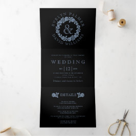Convite Com Dobra Tripla Vintage, poeirento, rosa, wreath Black
