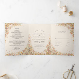 Convite Com Dobra Tripla Vintage Rustic Fall Beige Wedding