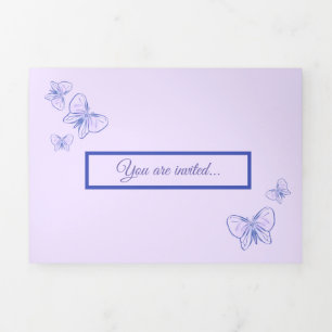 Convite Com Dobra Tripla Violeta fofinha da borboleta roxa