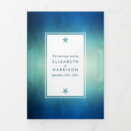 Convite Com Dobra Tripla Watercolor Ocean Starfish Beach Wedse Suite