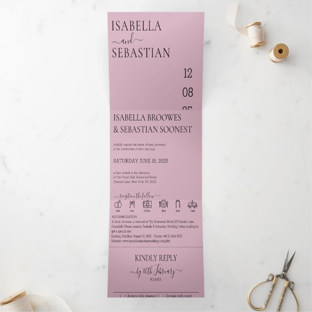 Convite Com Dobra Tripla Wedding Blush Pink All in one set (Dentro)