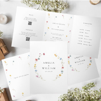 Convite Com Dobra Tripla Wildflower Wedding Trifold | Timeline & RSVP