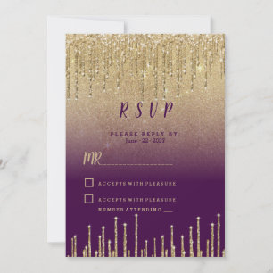 Convite com efeito ombre roxo dourado com gotejame