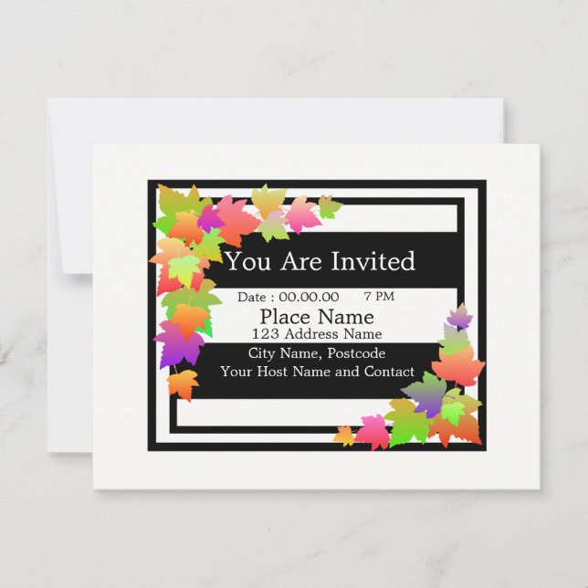 Convite com Folhas de Outono Lindas. (Frente)