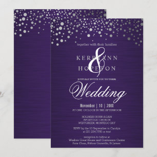 Convite com Pontos de Confetes Roxo e Prata