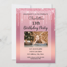 Convite com Purpurina Gotejando Rosa