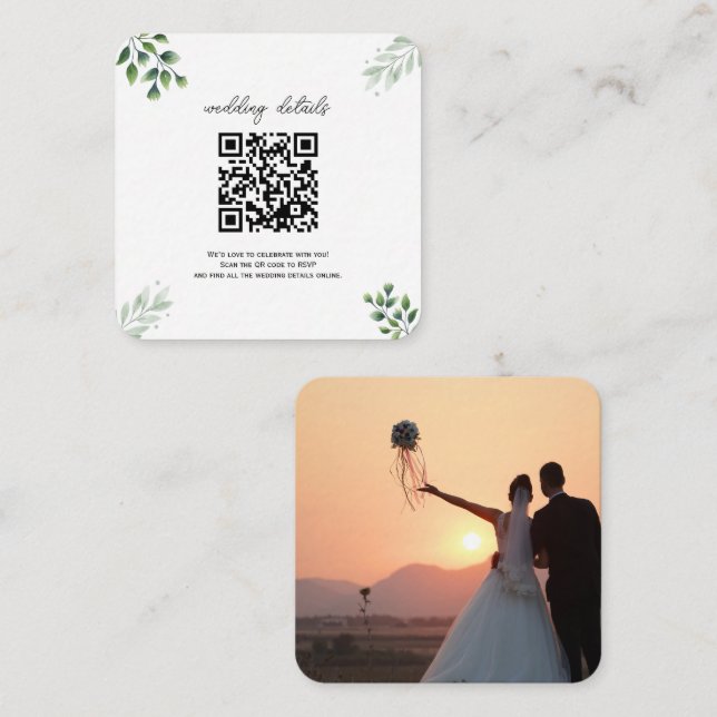 Convite com QR Code de Verde Foto RSVP (Frente/Verso)