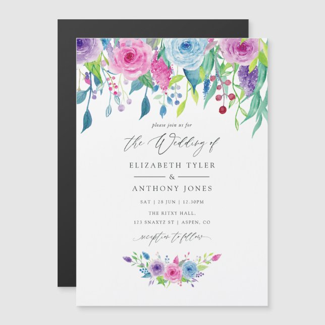 Convite Combinação de cores Ultra Violeta Floral Aquarela  (Frente/Verso)