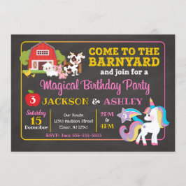 Convite Comum de Aniversário de Barnyard e Unicórn