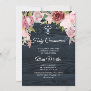 Convite comunitário Rustic blue wood floral holy