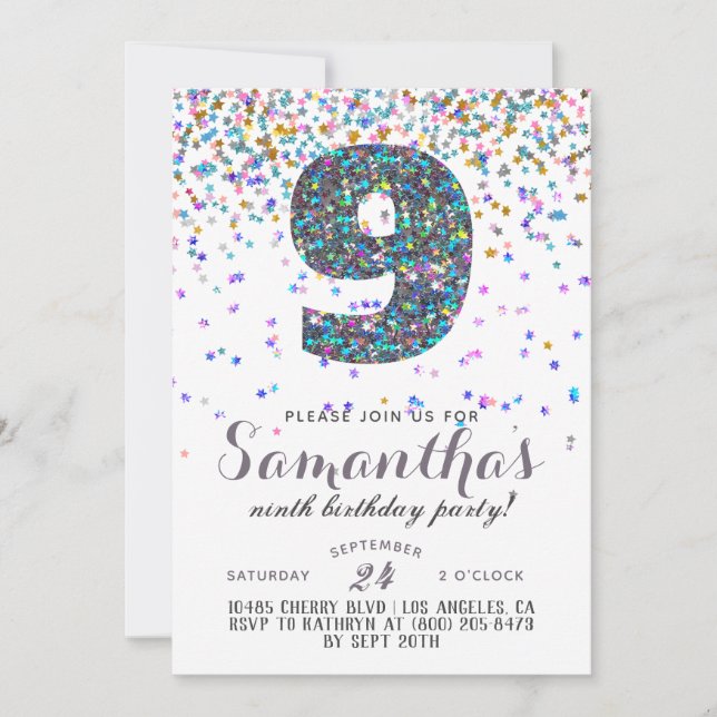 Convite Confetti de 9º Aniversário (Frente)