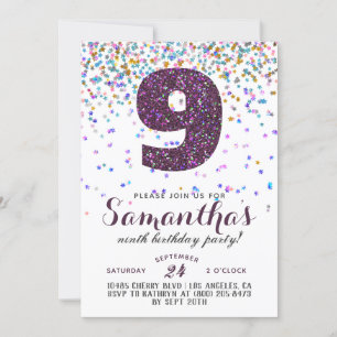 Convite Confetti de 9º Aniversário