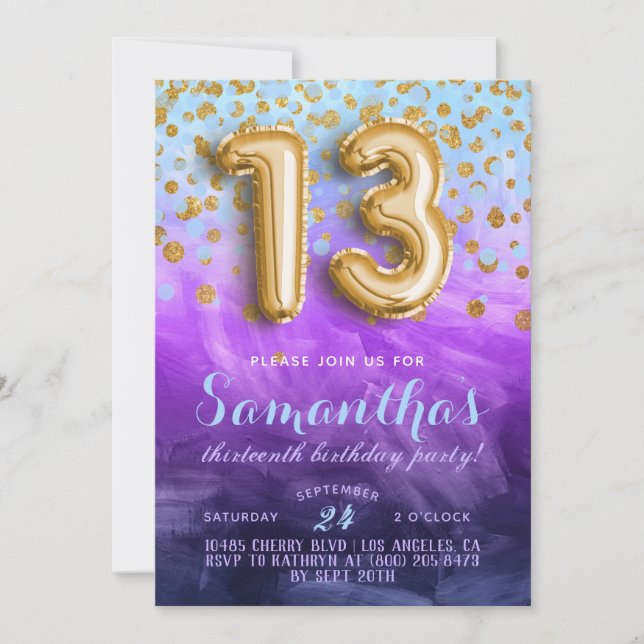 Convite Confetti de Aniversário de 13 (Frente)