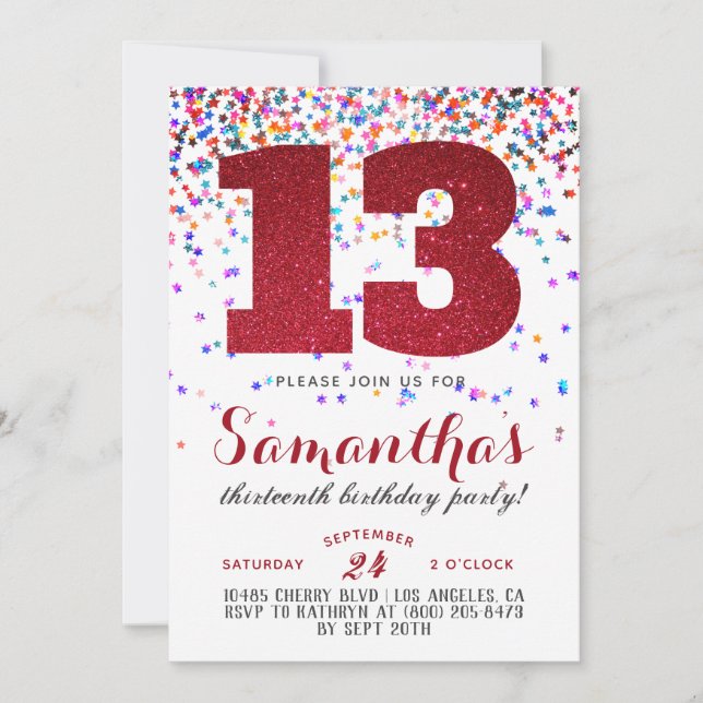 Convite Confetti de Aniversário de 13 (Frente)