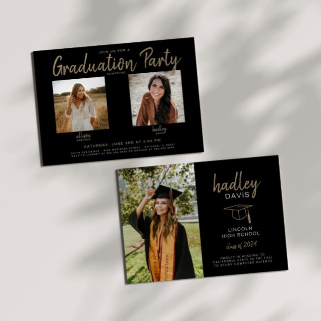 Convite conjunto para Festas de formatura - duas p (Front includes party info and features details of both graduates.

Back focuses on one graduate.)