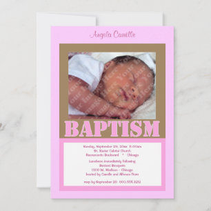 Convite Contemporâneo De Batismo Rosa Para Menina