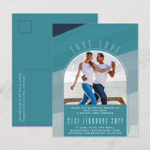 Convite Contemporâneo De Casamento De Azul Teal F