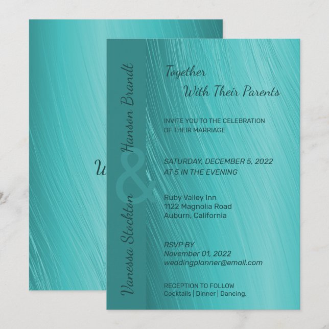 Convite Contemporâneo De Casamento Teal (Frente/Verso)