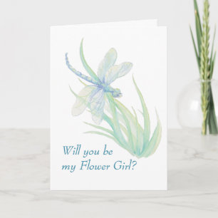 Convite Convidada de Dragonfly Blue Green Flower Girl