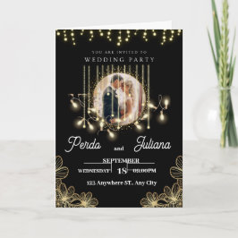 Convite Convidado para Casamento Negro e Ouro Moderno Deco