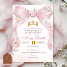 Convite Coquete Coroa Floral Rosa Quinceanera