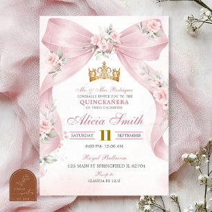 Convite Coquete Coroa Floral Rosa Quinceanera