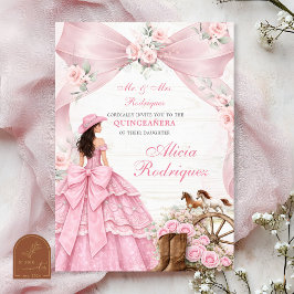 Convite Coquete Laço Rosa Charra Ocidental Quincea