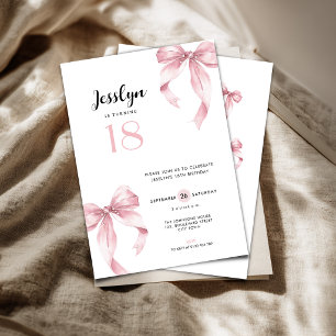Convite Coquette com Laço Rosa para Aniversário de