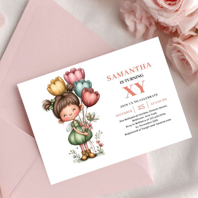 Convite Cor-de-Rosa Caprichoso e Fofo de Aniversár (Fairy Girl Birthday Cute Whimsical Pink invitation)
