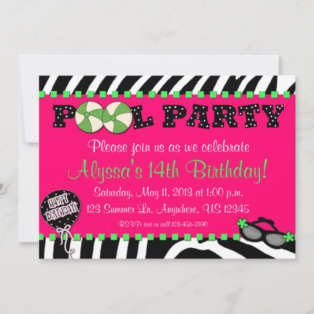 Convite cor-de-rosa do aniversário da festa na (Frente)