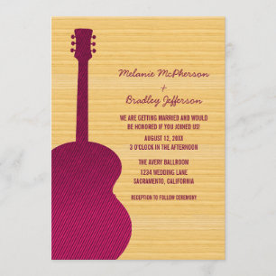 Convite cor-de-rosa do casamento da guitarra do