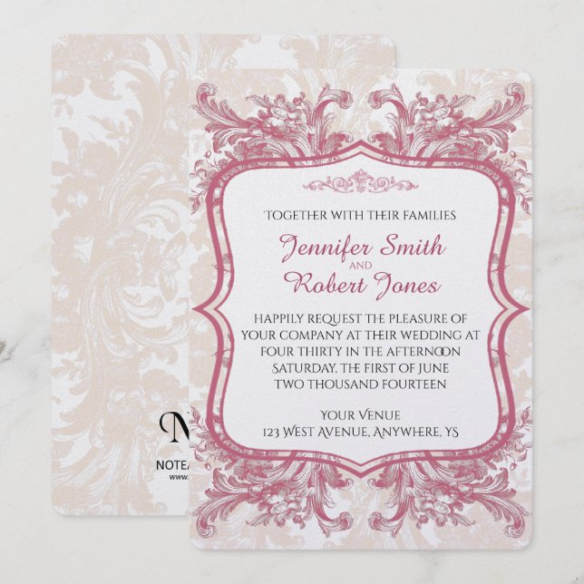 Convite cor-de-rosa do casamento da peônia do (Frente/Verso)