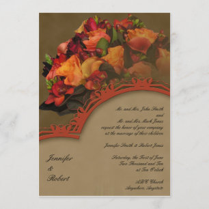 Convite cor-de-rosa do casamento do buquê da queda