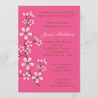 convite cor-de-rosa do chá de fraldas da flor de