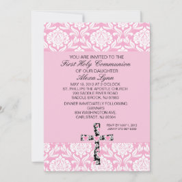 Convite cor-de-rosa do comunhão das meninas do