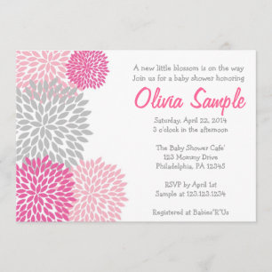 Convite cor-de-rosa e cinzento do chá de fraldas