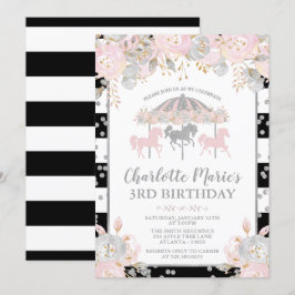 Convite cor-de-rosa e de prata do carrossel do