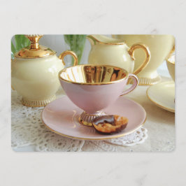 Convite cor-de-rosa e Dourado do tea party do