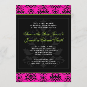 Convite cor-de-rosa e preto verde do casamento