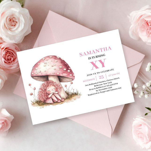 Convite Cor de Rosa Fada Fofa para 2º Aniversário (Cute Pink Fairy Girl 2nd Birthday Blush invitation)